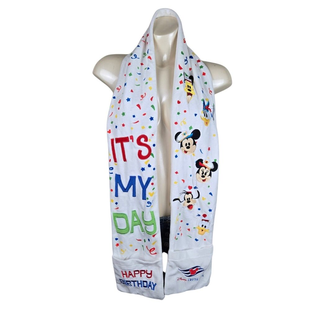 Disney Cruise Line Mickey & Friends It's My Day Happy Birthday White Scarf